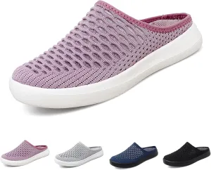 WENOREG Women's Platform Hollow Out Slip On Lightweight Mule Sneakers,Summer Open Back Flats Fashion Mesh Breathe Comfort Walking Shoes Closed Round Toe Low Top Loafer