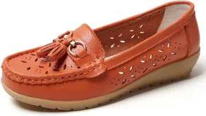 WERWAES Ladies Casual Round Head Moccasin Shoes Comfortable Leather Breathable Loafers Walking Nurse Driving Fashion Soft Shoes Work Shoes