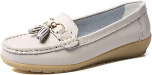 WERWAES Ladies Casual Round Head Moccasin Shoes Comfortable Leather Breathable Loafers Walking Nurse Driving Fashion Soft Shoes Work Shoes