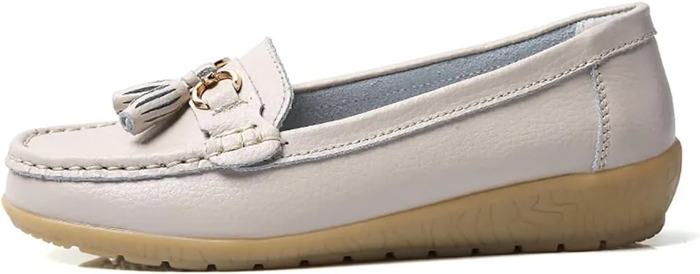WERWAES Ladies Casual Round Head Moccasin Shoes Comfortable Leather Breathable Loafers Walking Nurse Driving Fashion Soft Shoes Work Shoes