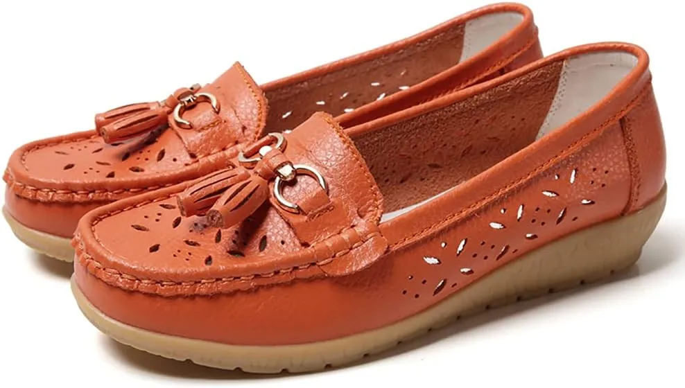 WERWAES Ladies Casual Round Head Moccasin Shoes Comfortable Leather Breathable Loafers Walking Nurse Driving Fashion Soft Shoes Work Shoes