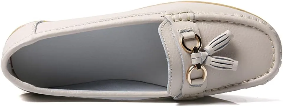 WERWAES Ladies Casual Round Head Moccasin Shoes Comfortable Leather Breathable Loafers Walking Nurse Driving Fashion Soft Shoes Work Shoes
