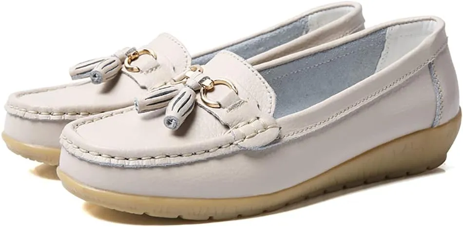 WERWAES Ladies Casual Round Head Moccasin Shoes Comfortable Leather Breathable Loafers Walking Nurse Driving Fashion Soft Shoes Work Shoes