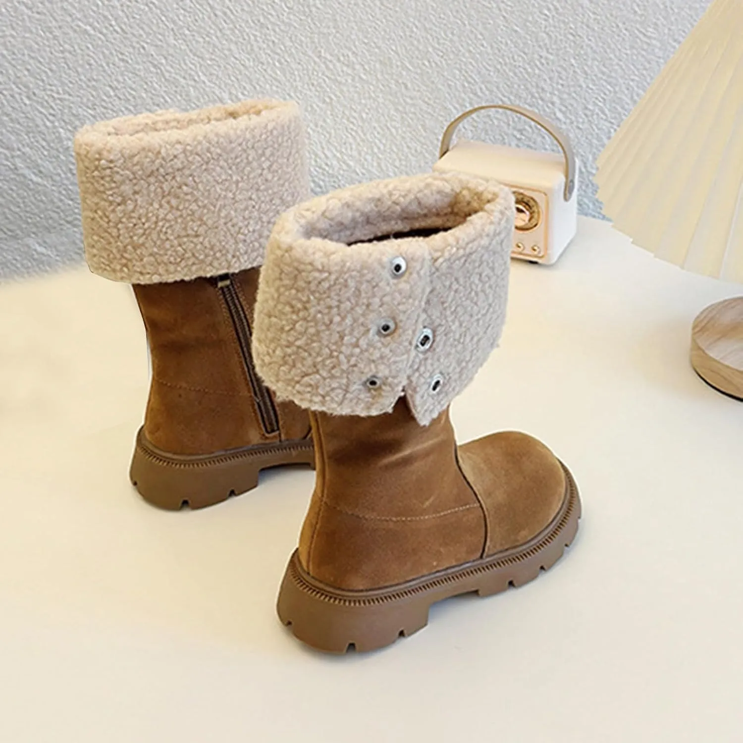 Western Cowboy Fuzzy Boots For Kids Soft Warm Outdoor Ski Snow Shoes Toddler Ankle Non Slip Fashion Comfy Booties