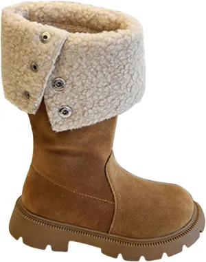 Western Cowboy Fuzzy Boots For Kids Soft Warm Outdoor Ski Snow Shoes Toddler Ankle Non Slip Fashion Comfy Booties