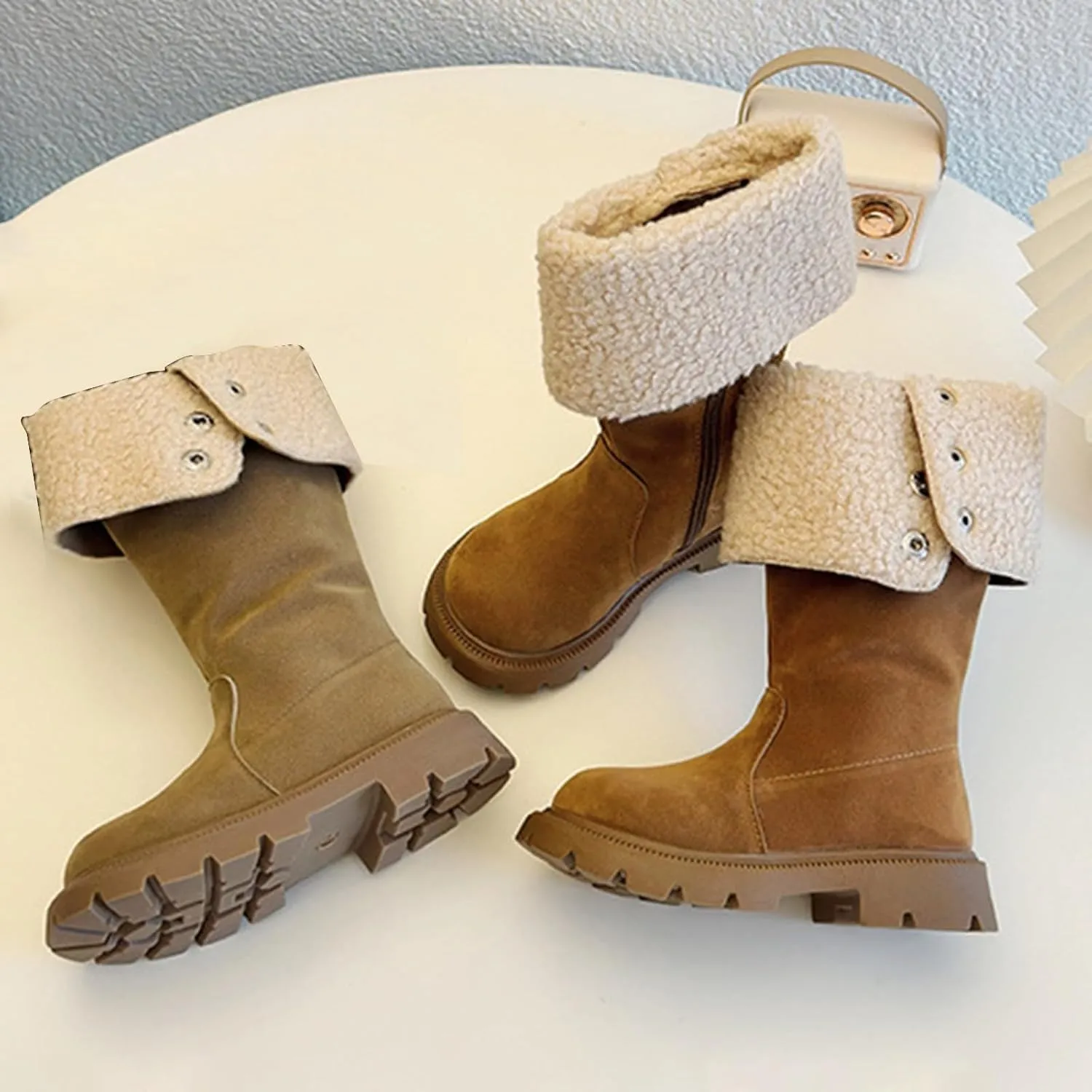 Western Cowboy Fuzzy Boots For Kids Soft Warm Outdoor Ski Snow Shoes Toddler Ankle Non Slip Fashion Comfy Booties