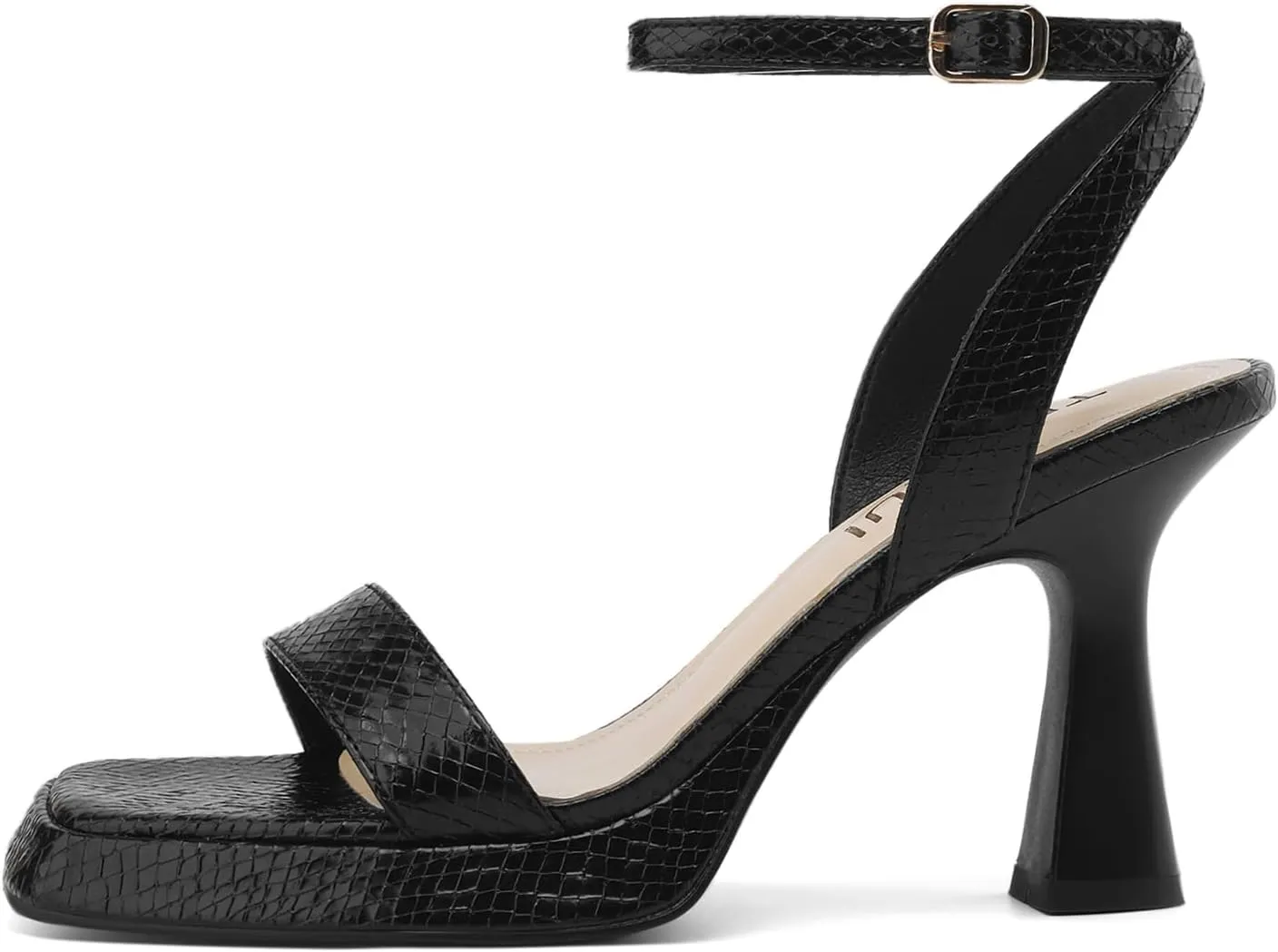 Wide Platform Heels for Women Strappy Heels Square Toe Sandals Metallic Snakeskin Chunky Flare Heels Ankle Strap Shoes, 6