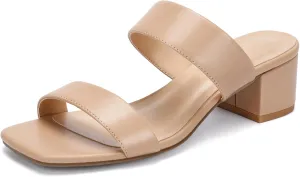 Wide Width Women's Heeled Sandals Two Strap Square Open Toe Sandals Low Heels 2-Inch Chunky Dress Shoes