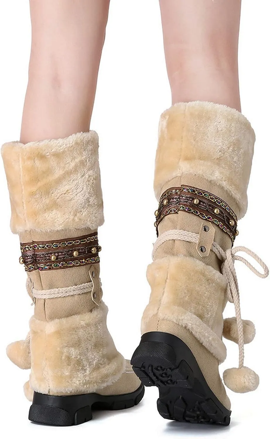Winter Boots for Women Snow Waterproof Shoes Walking Comfortable Hiking Tennis Booties Furry Mid Calf Warm Lightweight