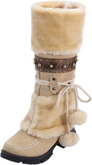 Winter Boots for Women Snow Waterproof Shoes Walking Comfortable Hiking Tennis Booties Furry Mid Calf Warm Lightweight