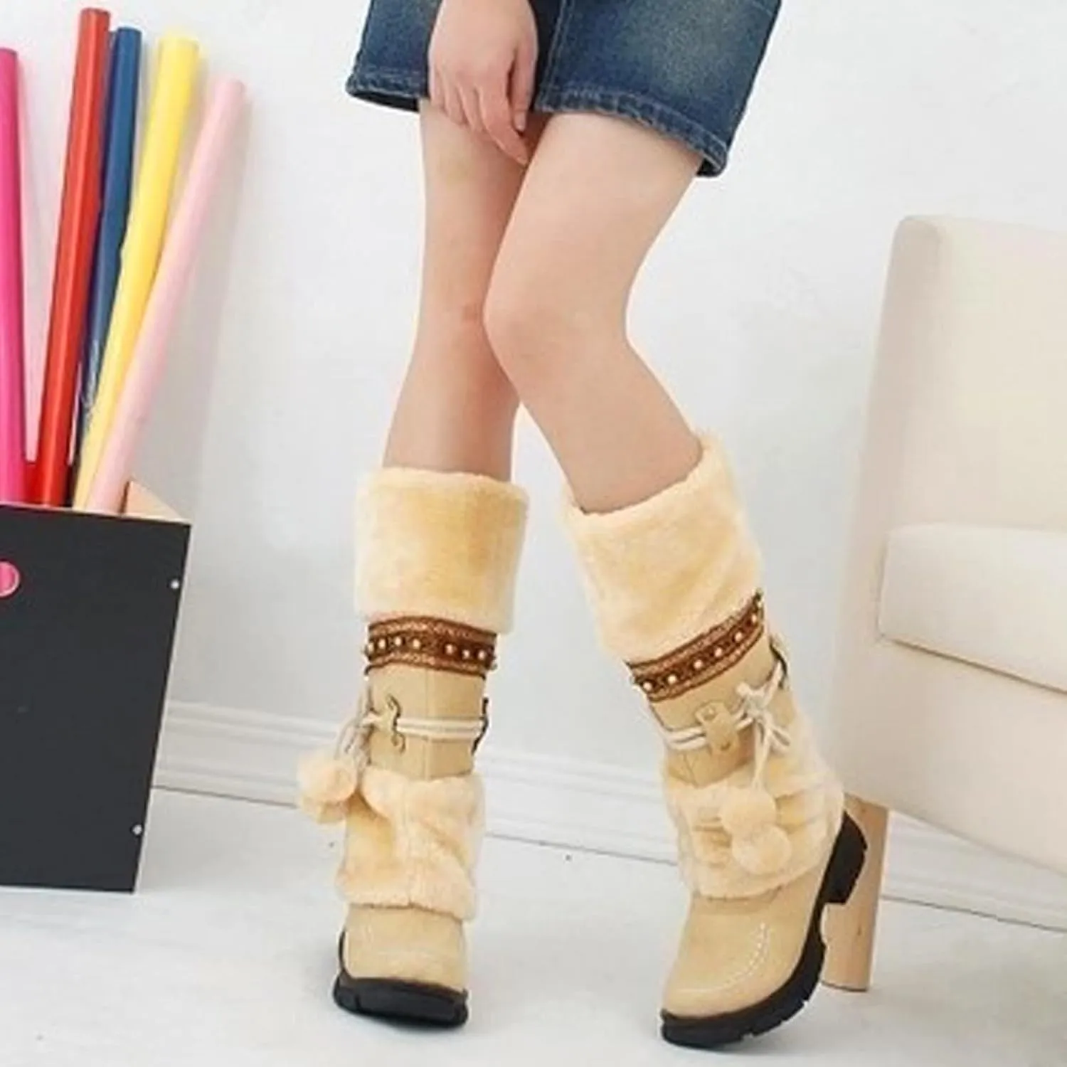 Winter Boots for Women Snow Waterproof Shoes Walking Comfortable Hiking Tennis Booties Furry Mid Calf Warm Lightweight