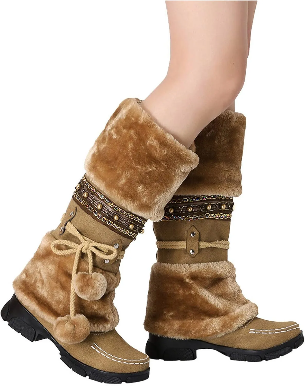 Winter Boots for Women Snow Waterproof Shoes Walking Comfortable Hiking Tennis Booties Furry Mid Calf Warm Lightweight