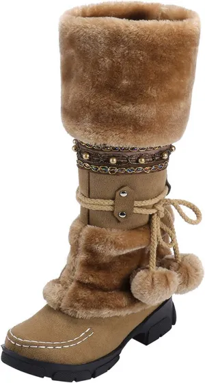 Winter Boots for Women Snow Waterproof Shoes Walking Comfortable Hiking Tennis Booties Furry Mid Calf Warm Lightweight