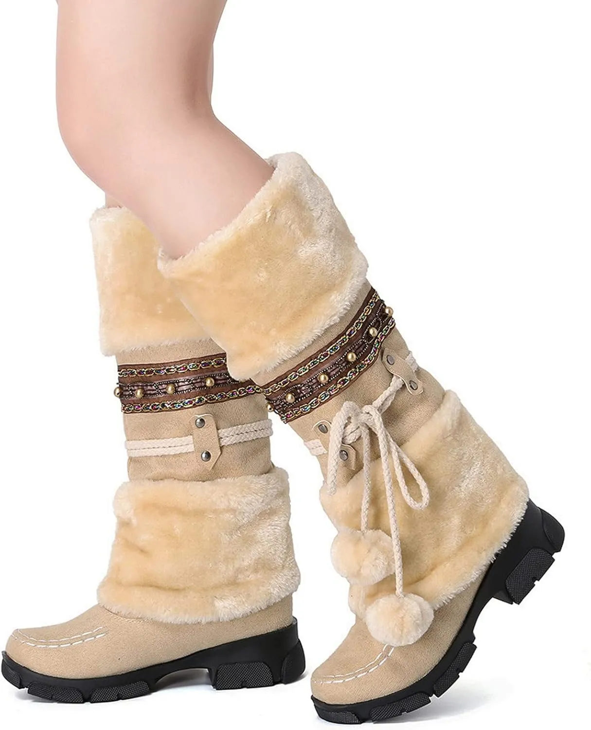 Winter Boots for Women Snow Waterproof Shoes Walking Comfortable Hiking Tennis Booties Furry Mid Calf Warm Lightweight