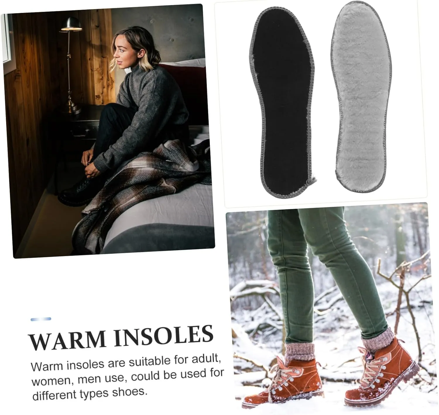 Winter Fluffy Shoe Inserts 4 Pairs Warm Insoles for Women Men Thick Plush Liners Shoe Pads Inserts
