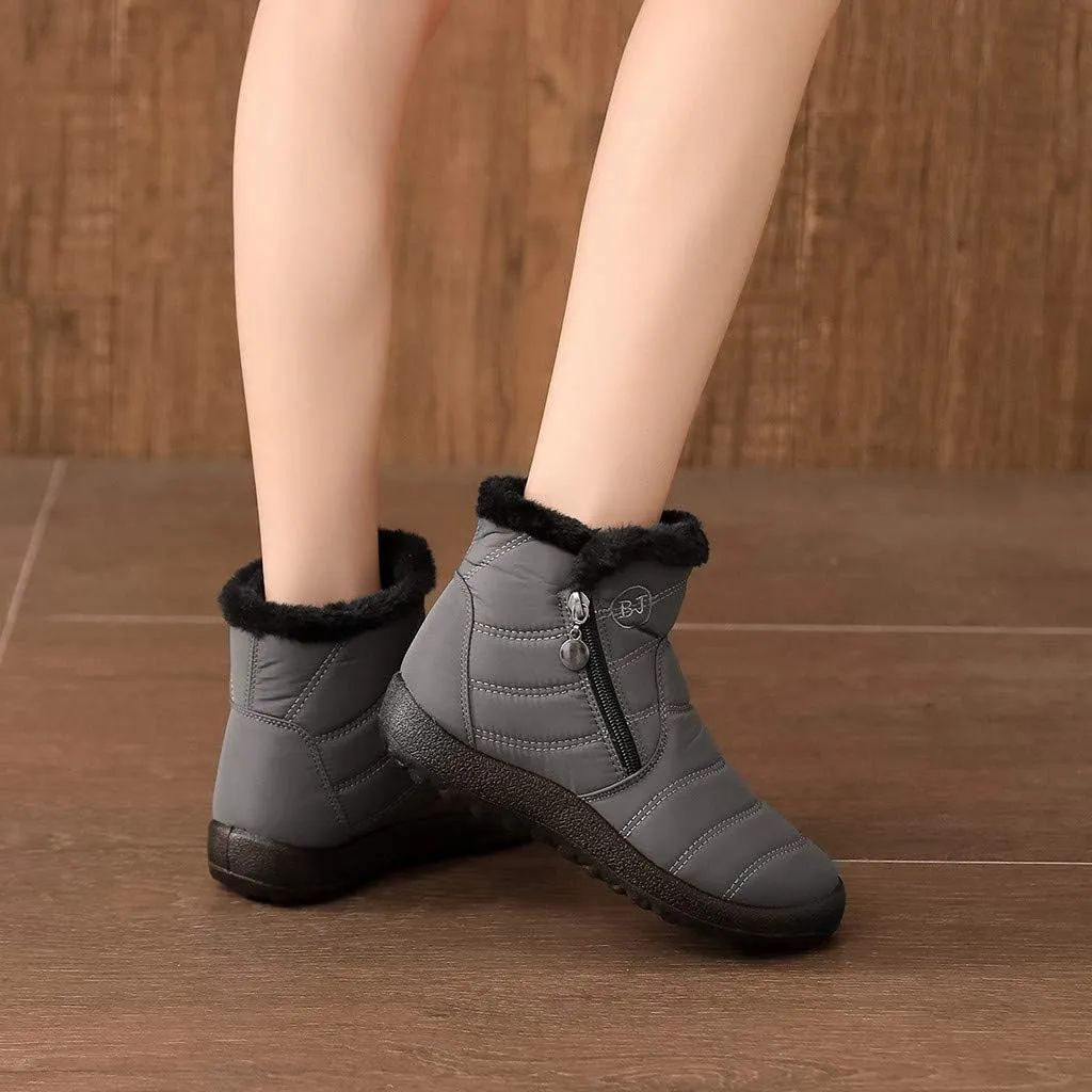 Winter Snow Boots for Women Fleece Lined Warm Ankle Booties Outdoor Anti-slip Water-proof Comfortable Short Boot Fashion Zip Up Booties Sneakers Lightweight Flat and Soft Sole
