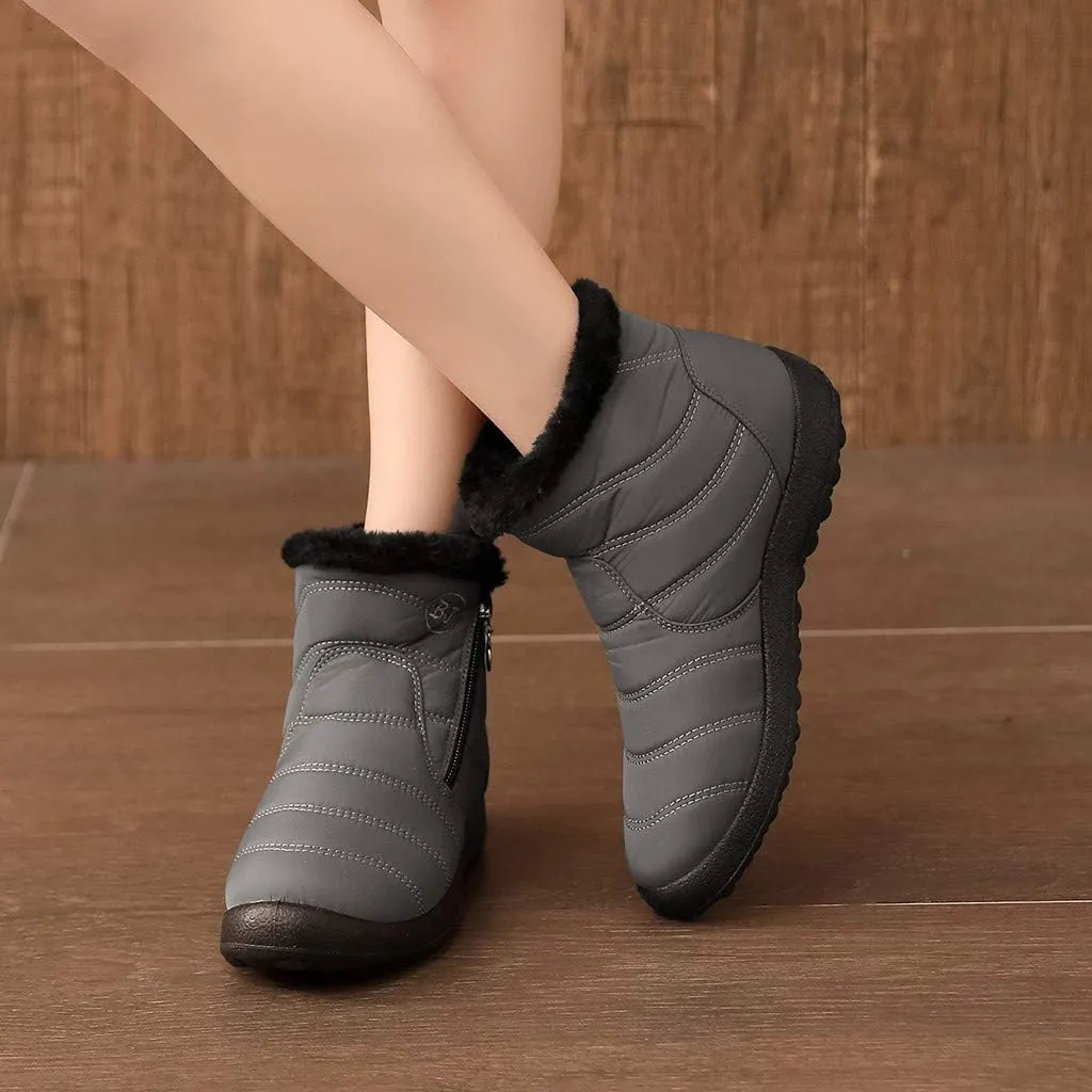 Winter Snow Boots for Women Fleece Lined Warm Ankle Booties Outdoor Anti-slip Water-proof Comfortable Short Boot Fashion Zip Up Booties Sneakers Lightweight Flat and Soft Sole