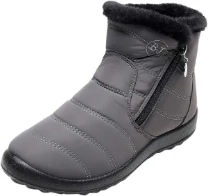 Winter Snow Boots for Women Fleece Lined Warm Ankle Booties Outdoor Anti-slip Water-proof Comfortable Short Boot Fashion Zip Up Booties Sneakers Lightweight Flat and Soft Sole