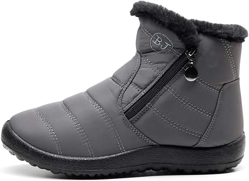 Winter Snow Boots for Women Fleece Lined Warm Ankle Booties Outdoor Anti-slip Water-proof Comfortable Short Boot Fashion Zip Up Booties Sneakers Lightweight Flat and Soft Sole