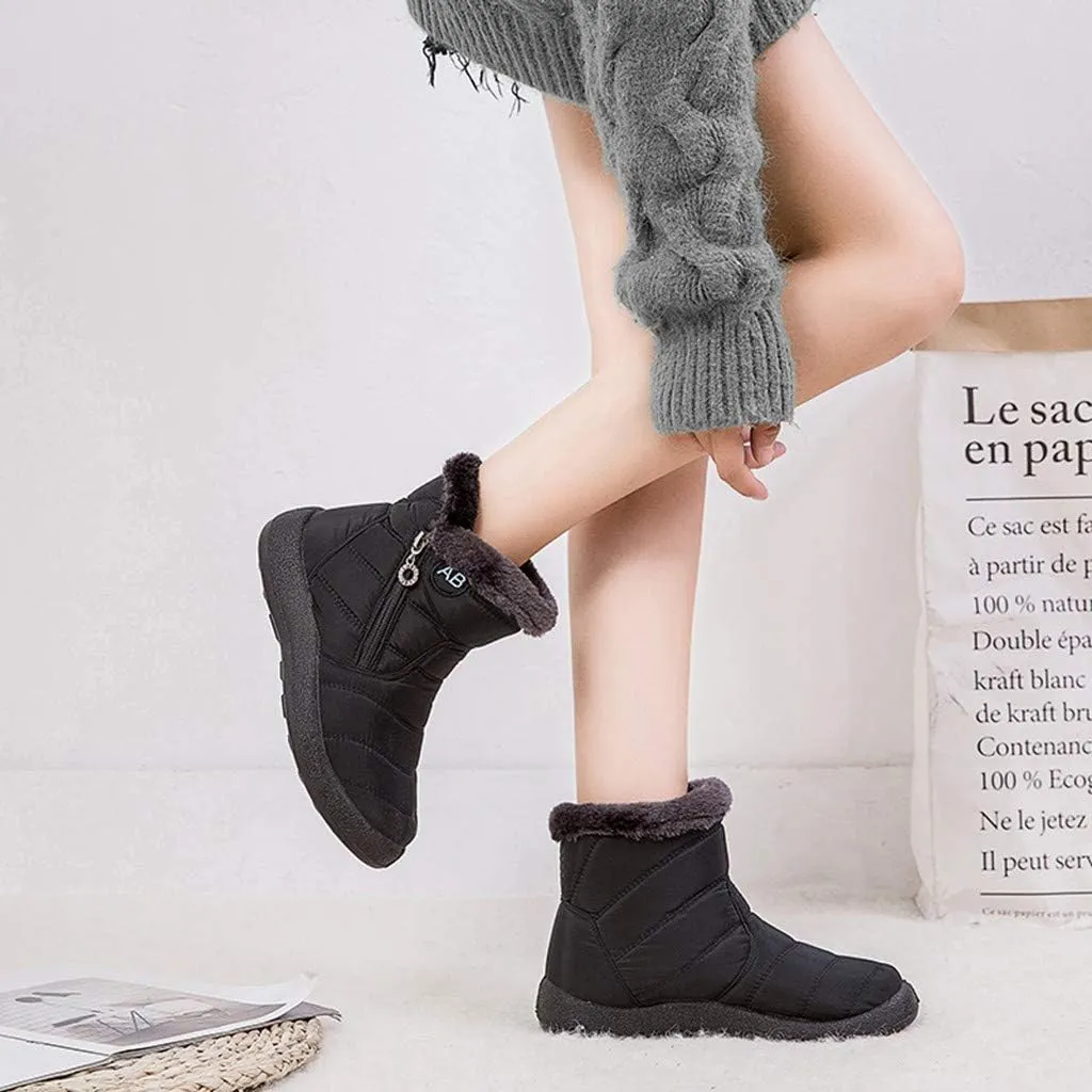 Winter Snow Boots for Women Warm Fur Lined Waterproof Ankle Booties Round Toe Zip Up Flat Boots Comfortable Winter Boots for Women Anti-Skid Walking Shoes Outdoor Boots for Party Travel
