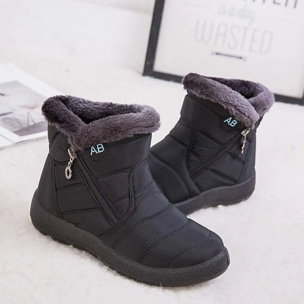 Winter Snow Boots for Women Warm Fur Lined Waterproof Ankle Booties Round Toe Zip Up Flat Boots Comfortable Winter Boots for Women Anti-Skid Walking Shoes Outdoor Boots for Party Travel