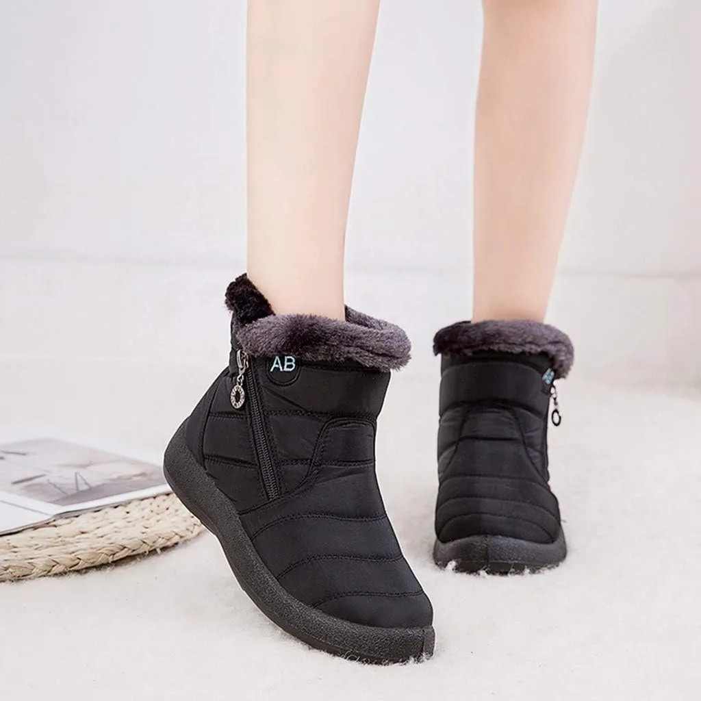 Winter Snow Boots for Women Warm Fur Lined Waterproof Ankle Booties Round Toe Zip Up Flat Boots Comfortable Winter Boots for Women Anti-Skid Walking Shoes Outdoor Boots for Party Travel