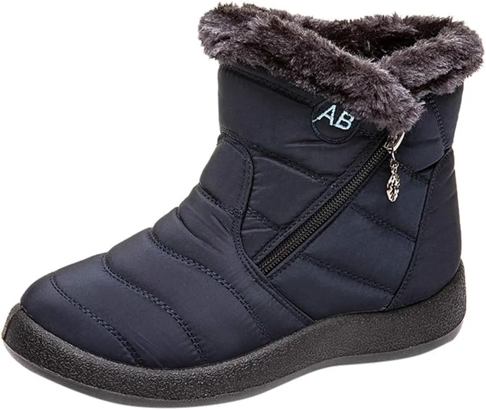 Winter Snow Boots for Women Warm Fur Lined Waterproof Ankle Booties Round Toe Zip Up Flat Boots Comfortable Winter Boots for Women Anti-Skid Walking Shoes Outdoor Boots for Party Travel