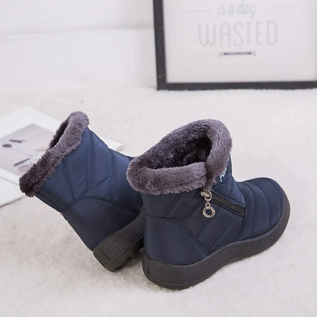 Winter Snow Boots for Women Warm Fur Lined Waterproof Ankle Booties Round Toe Zip Up Flat Boots Comfortable Winter Boots for Women Anti-Skid Walking Shoes Outdoor Boots for Party Travel