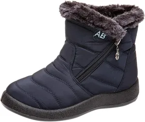 Winter Snow Boots for Women Warm Fur Lined Waterproof Ankle Booties Round Toe Zip Up Flat Boots Comfortable Winter Boots for Women Anti-Skid Walking Shoes Outdoor Boots for Party Travel