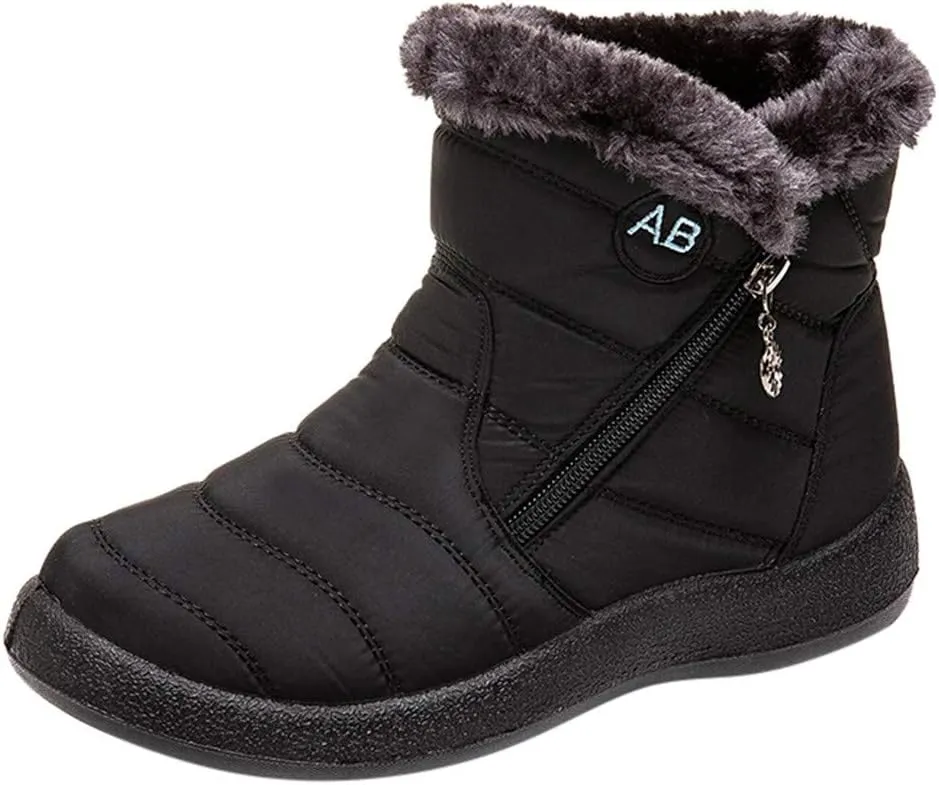 Winter Snow Boots for Women Warm Fur Lined Waterproof Ankle Booties Round Toe Zip Up Flat Boots Comfortable Winter Boots for Women Anti-Skid Walking Shoes Outdoor Boots for Party Travel