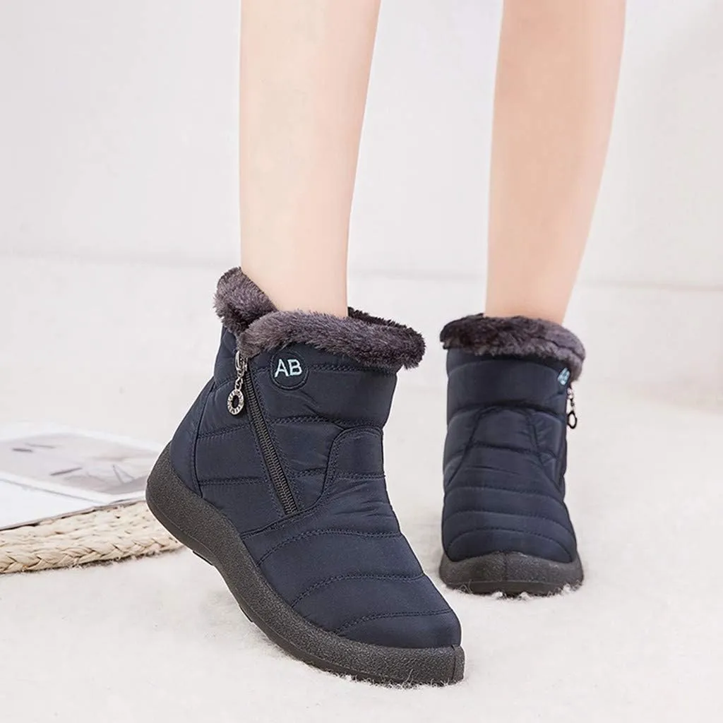 Winter Snow Boots for Women Warm Fur Lined Waterproof Ankle Booties Round Toe Zip Up Flat Boots Comfortable Winter Boots for Women Anti-Skid Walking Shoes Outdoor Boots for Party Travel
