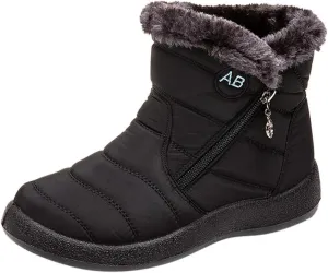 Winter Snow Boots for Women Warm Fur Lined Waterproof Ankle Booties Round Toe Zip Up Flat Boots Comfortable Winter Boots for Women Anti-Skid Walking Shoes Outdoor Boots for Party Travel
