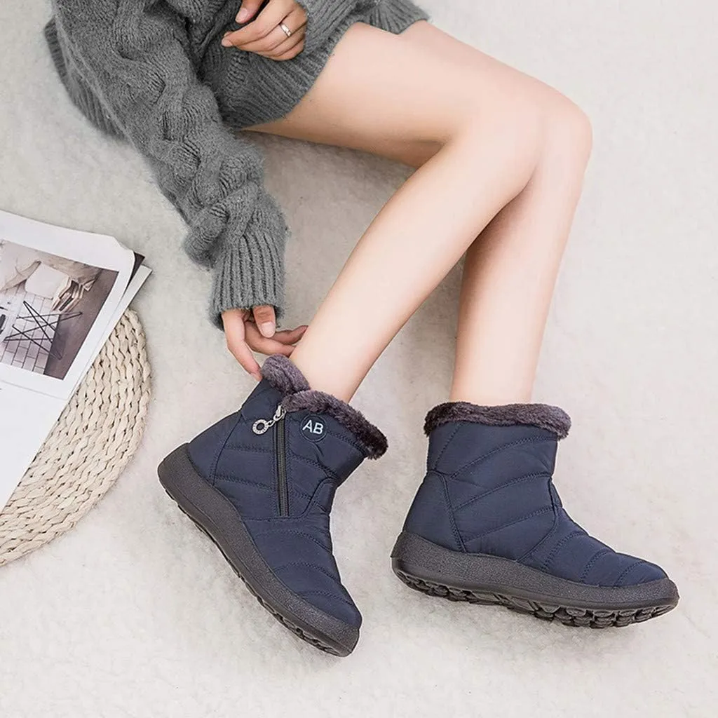 Winter Snow Boots for Women Warm Fur Lined Waterproof Ankle Booties Round Toe Zip Up Flat Boots Comfortable Winter Boots for Women Anti-Skid Walking Shoes Outdoor Boots for Party Travel