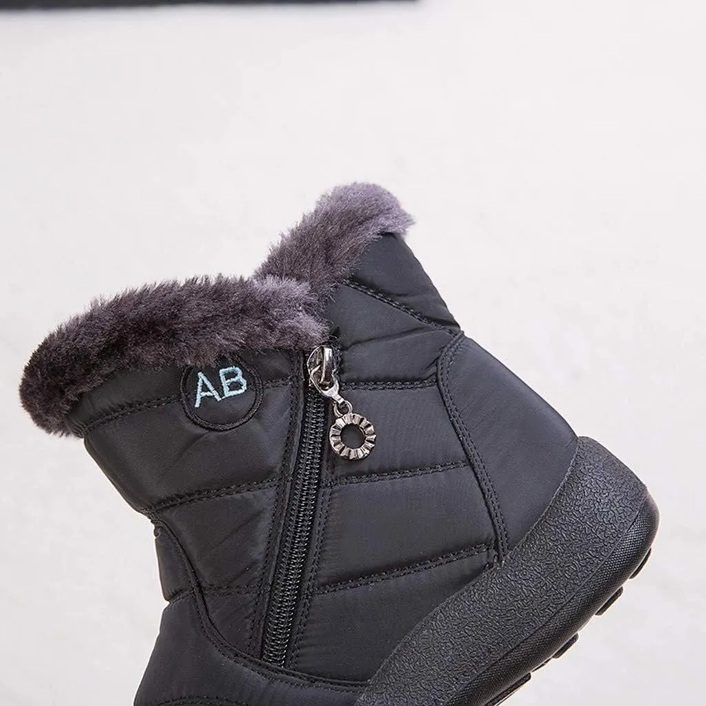 Winter Snow Boots for Women Warm Fur Lined Waterproof Ankle Booties Round Toe Zip Up Flat Boots Comfortable Winter Boots for Women Anti-Skid Walking Shoes Outdoor Boots for Party Travel