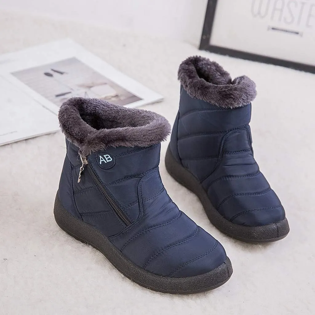 Winter Snow Boots for Women Warm Fur Lined Waterproof Ankle Booties Round Toe Zip Up Flat Boots Comfortable Winter Boots for Women Anti-Skid Walking Shoes Outdoor Boots for Party Travel