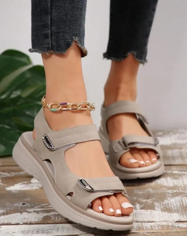 Women 2025 Sports Platform Summer Casual Sandals Hook Loop Orthopedic Slide Comfortable Fashion Walking Sandals with Arch Support Wide Width A-Grey,9