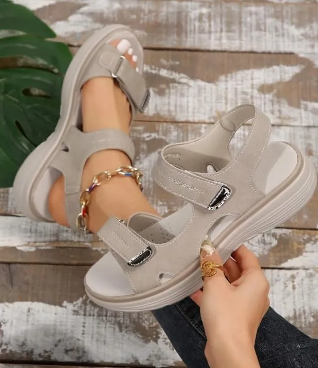 Women 2025 Sports Platform Summer Casual Sandals Hook Loop Orthopedic Slide Comfortable Fashion Walking Sandals with Arch Support Wide Width A-Grey,9