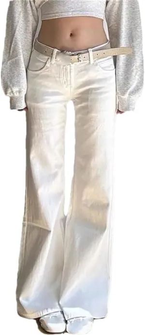 Women Casual Low Waist Solid Flared Jeans Vintage Button Pockets Denim Trouser