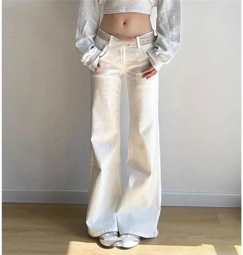 Women Casual Low Waist Solid Flared Jeans Vintage Button Pockets Denim Trouser