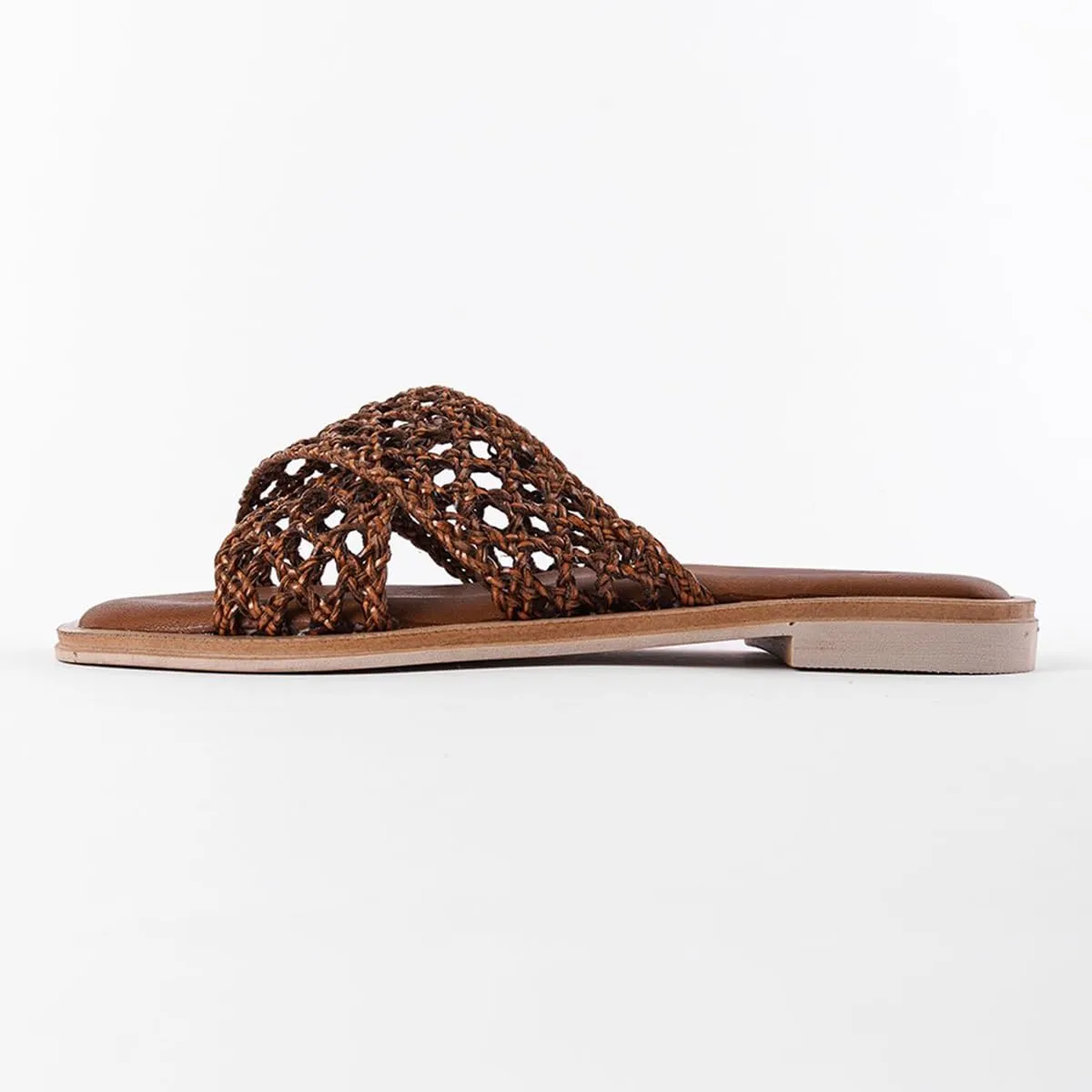 Women Chic Braided Reticular Open Toe Flat Mules Soft Insole Stylish Slide Sandals Slip on Casual Daily Dress Slippers Size 4-16 US