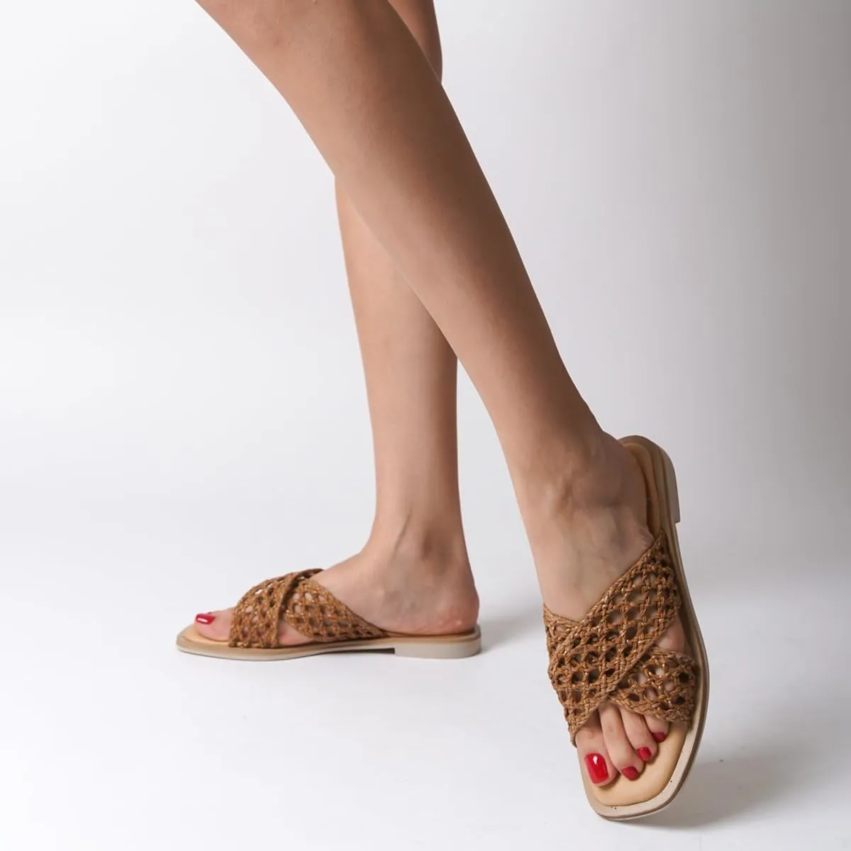 Women Chic Braided Reticular Open Toe Flat Mules Soft Insole Stylish Slide Sandals Slip on Casual Daily Dress Slippers Size 4-16 US