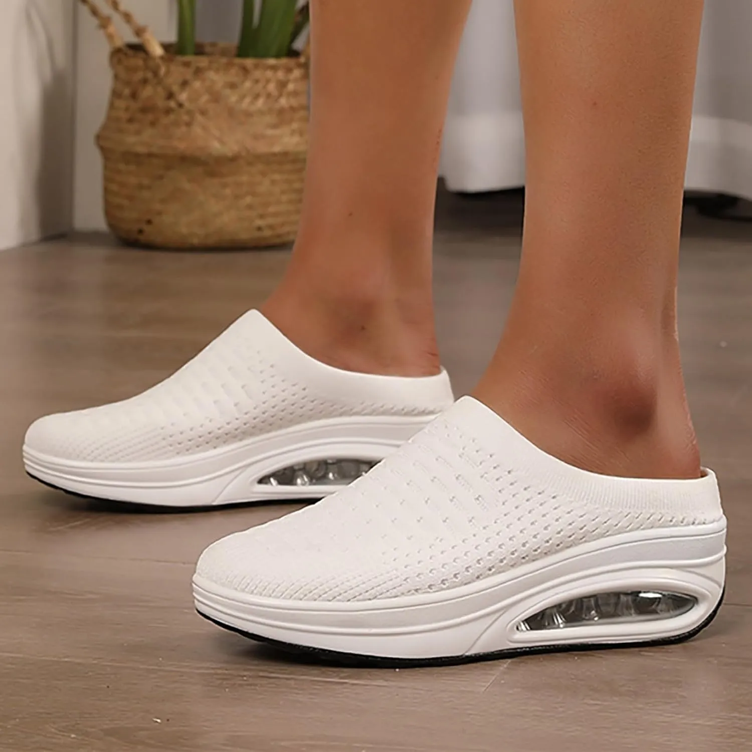 Women Fashion Mules Platfom Knit Open Back Sneakers Outdoor Slides Sandals Lightweight Walking Shoes