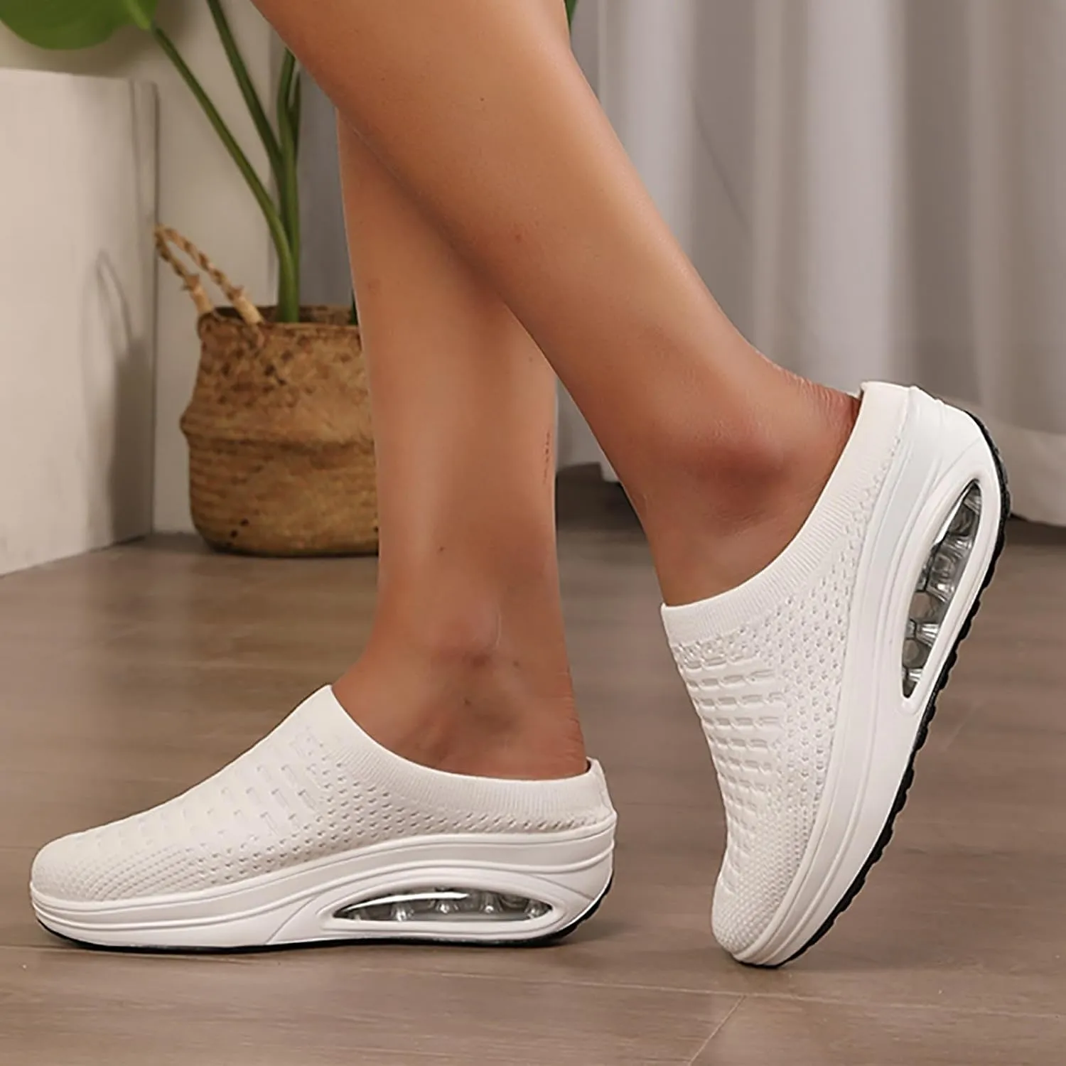 Women Fashion Mules Platfom Knit Open Back Sneakers Outdoor Slides Sandals Lightweight Walking Shoes