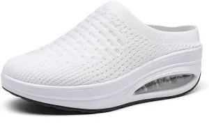 Women Fashion Mules Platfom Knit Open Back Sneakers Outdoor Slides Sandals Lightweight Walking Shoes