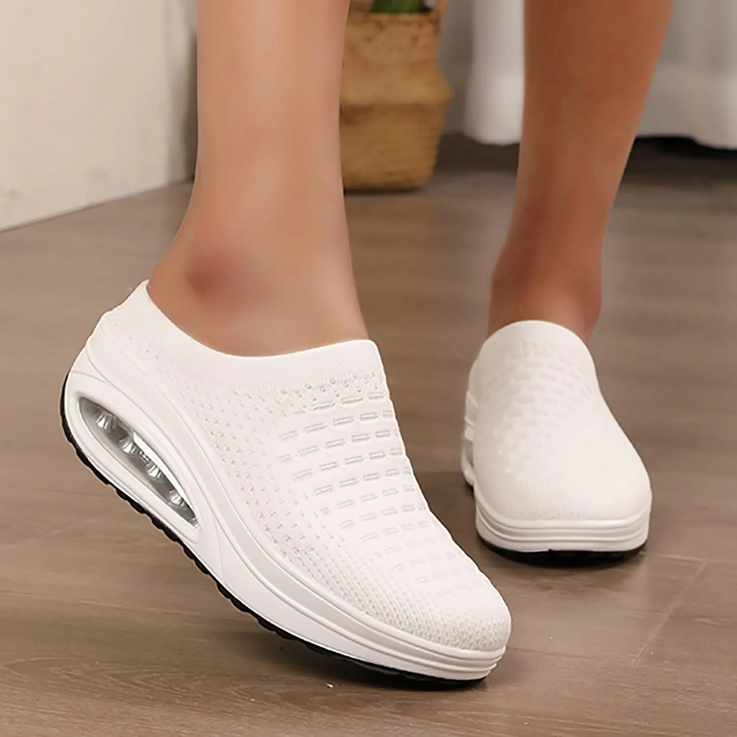 Women Fashion Mules Platfom Knit Open Back Sneakers Outdoor Slides Sandals Lightweight Walking Shoes