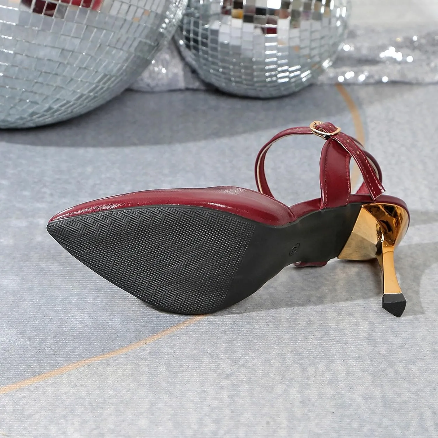 Women Heeled Slingback Sandals Closed Pointed Toe Ankle Strap Adjustable Buckle Evening Prom Wedding Party Dress Shoes