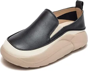 Women Heightening Thick Sole Shoes,Women's Fashion Sneakers Chunky Loafers Platform Round Toe Shoes Slip-on Comfort Walking Casual Shoes