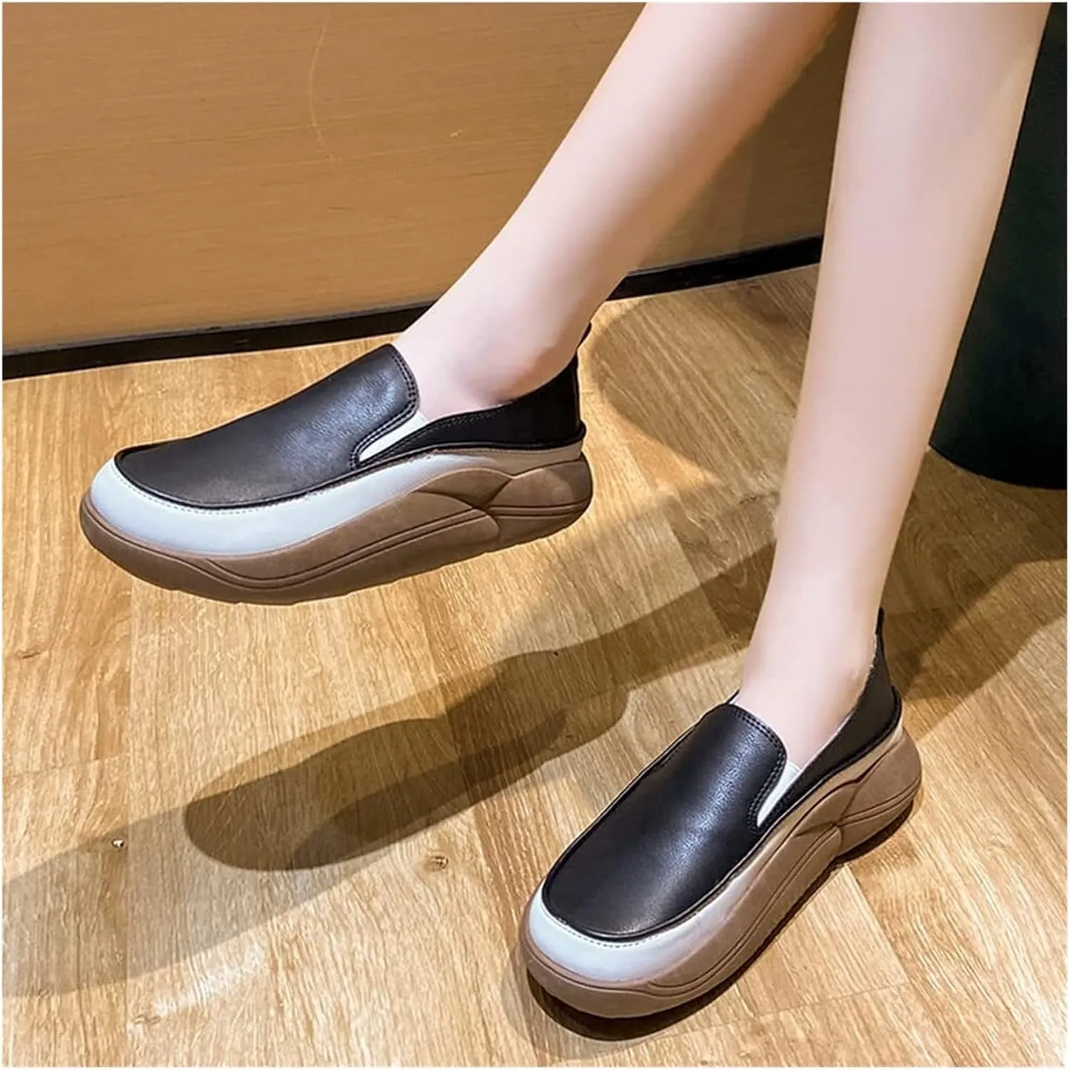 Women Heightening Thick Sole Shoes,Women's Fashion Sneakers Chunky Loafers Platform Round Toe Shoes Slip-on Comfort Walking Casual Shoes
