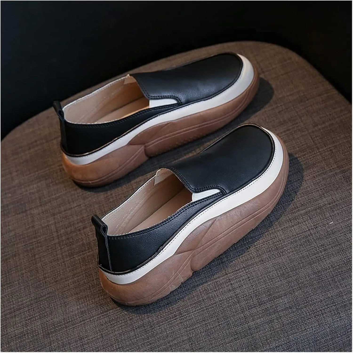 Women Heightening Thick Sole Shoes,Women's Fashion Sneakers Chunky Loafers Platform Round Toe Shoes Slip-on Comfort Walking Casual Shoes