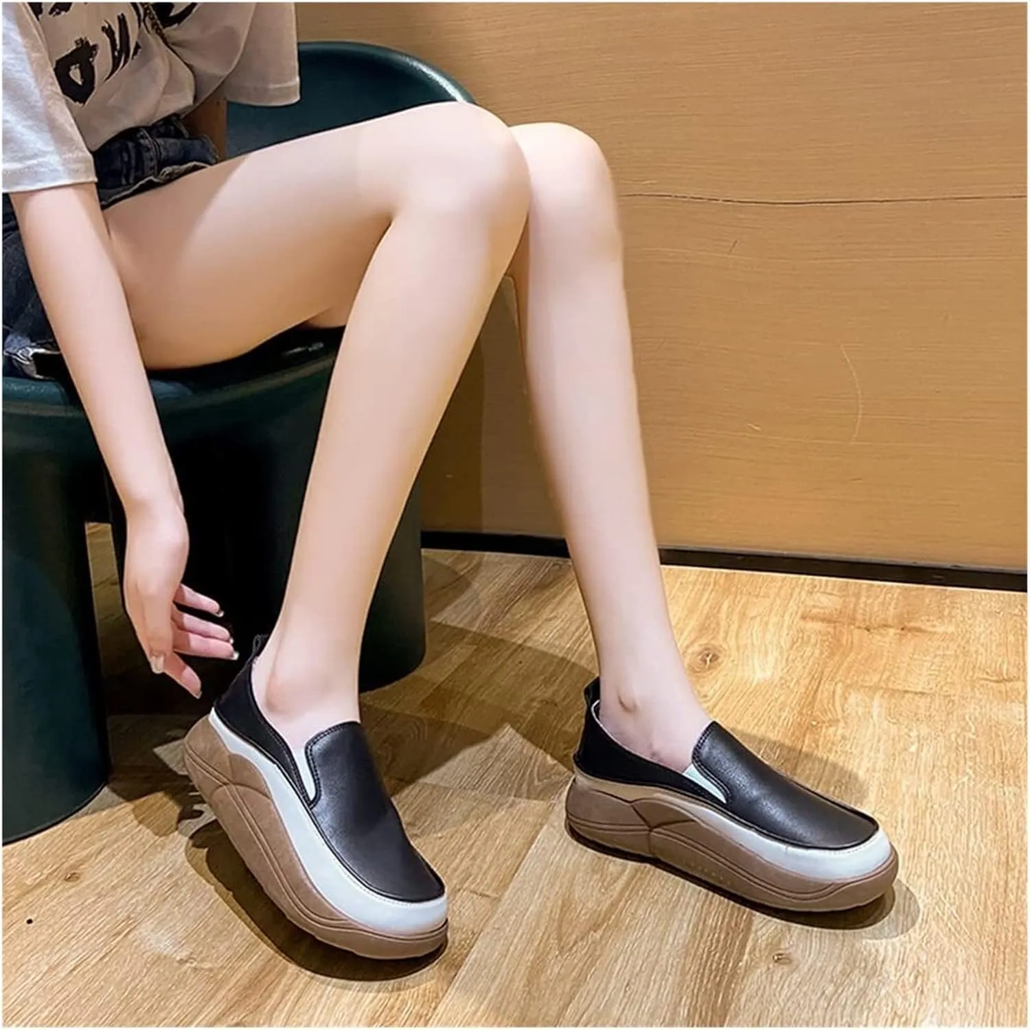 Women Heightening Thick Sole Shoes,Women's Fashion Sneakers Chunky Loafers Platform Round Toe Shoes Slip-on Comfort Walking Casual Shoes